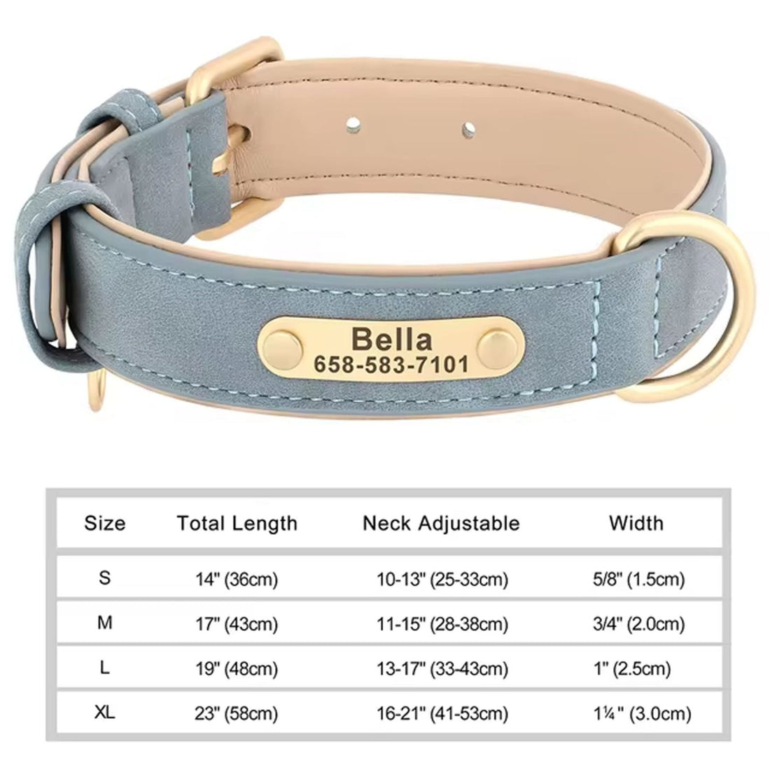 Personalized Dog Collar, Custom Engraved PU Leather Dog Collars, Free Engraving ID Tag Nameplate For Small Medium Large Dogs - C1502