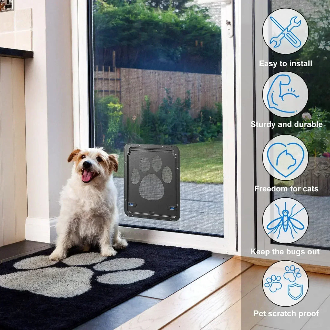 Lockable Magnetic Pet Door Flap for Cats & Dogs - Screen Window & Gate, L (9.4×11.4 in / 24×29 cm) & XL (14.6×16.5 in / 37×42 cm) Easy Install