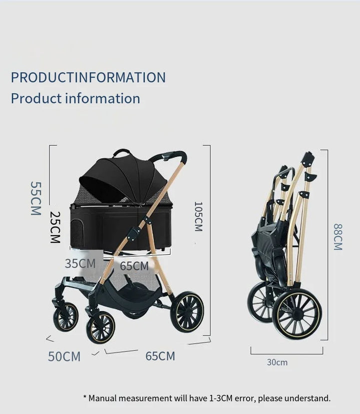 Foldable Detachable Pet Stroller for Dogs and Cats, Lightweight Small Pet Carrier Buggy