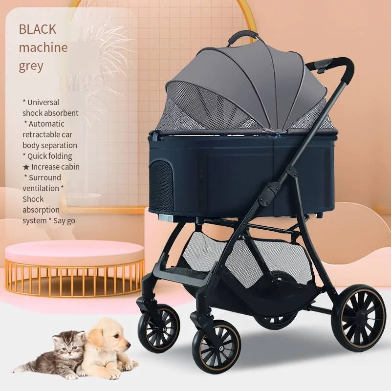 Foldable Detachable Pet Stroller for Dogs and Cats, Lightweight Small Pet Carrier Buggy