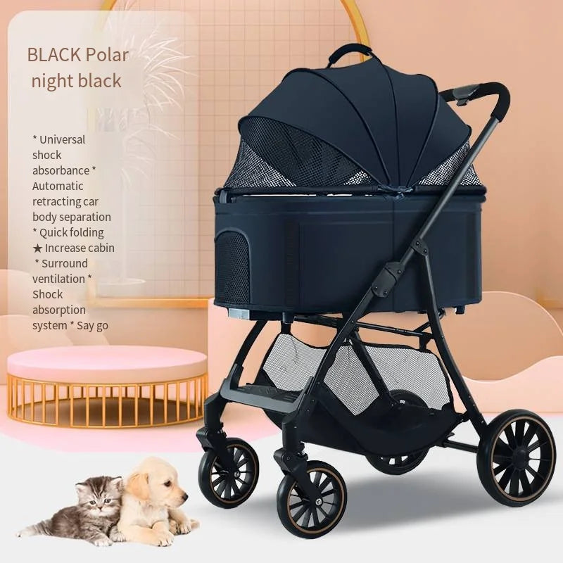 Foldable Detachable Pet Stroller for Dogs and Cats, Lightweight Small Pet Carrier Buggy