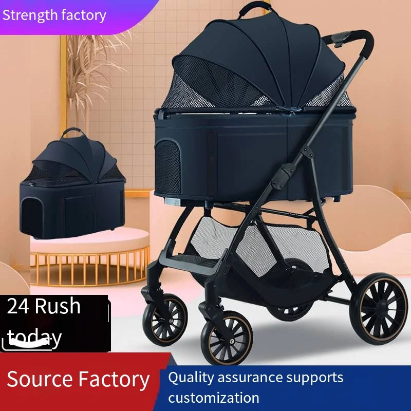Foldable Detachable Pet Stroller for Dogs and Cats, Lightweight Small Pet Carrier Buggy