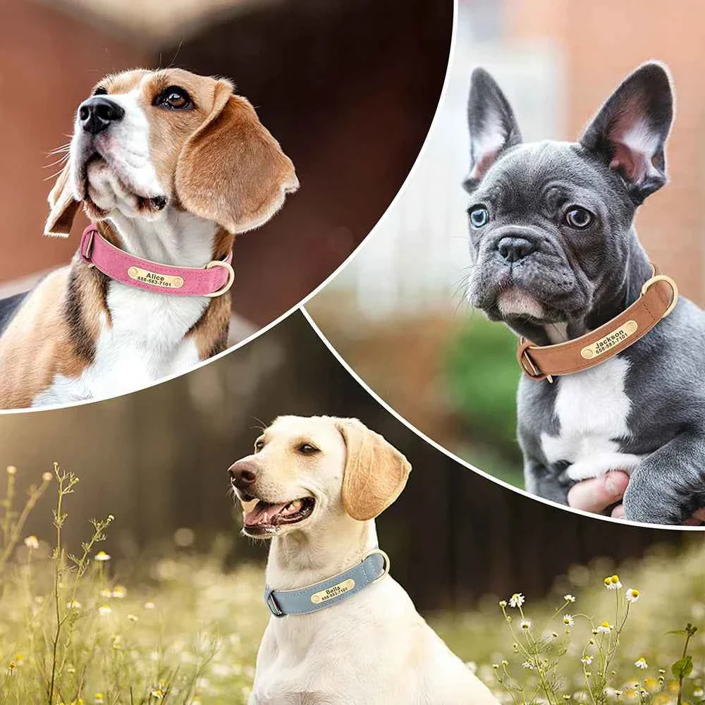 Personalized PU Leather Dog Collar with Custom Engraved ID Tag